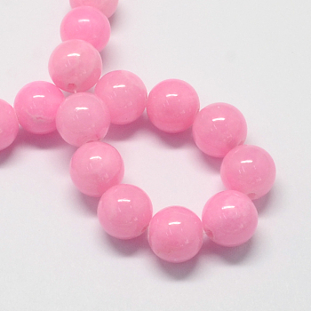 Natural Dyed Yellow Jade Gemstone Bead Strands, Round, Hot Pink, 10mm, Hole: 1mm, about 40pcs/strand, 15.7 inch