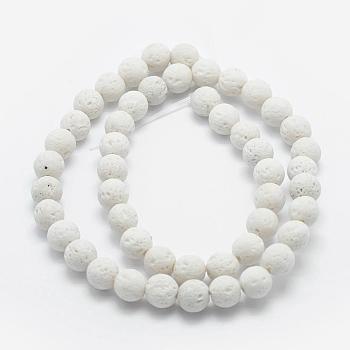 Natural Lava Rock Beads Strands, Dyed, Round, White, 6mm, Hole: 1mm, about 62pcs/strand, 14.7 inch(37cm