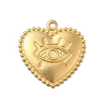 Brass Pendant Cabochon Settings, Heart with Eye Pattern, Golden, Tray: 2mm, 19x19x1.5mm, Hole: 1.4mm