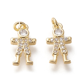 Brass Micro Pave Cubic Zirconia Charms, Long-Lasting Plated, Boy, Clear, Real 18K Gold Plated, 14.5x8x2.3mm, Hole: 2.2mm