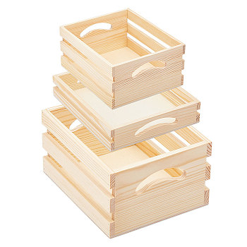 Wooden Storage Wood Nesting Crates, for Toys, Rectangle, PapayaWhip, 14~20x16.5~24x3.5~10.3cm, 3pcs/set