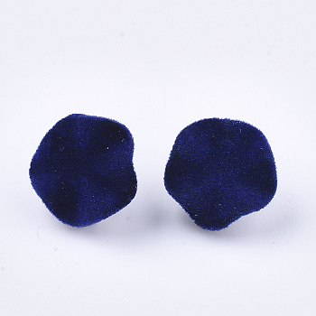 Flocky Iron Stud Earring Findings, with Steel Pins and Loop, Blue, 16x16mm, Hole: 3mm, Pin: 0.8mm