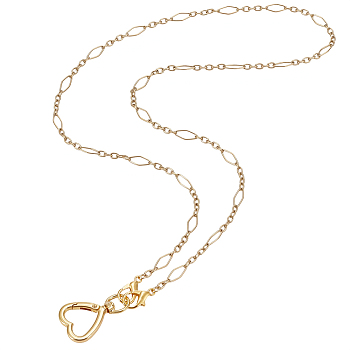 304 Stainless Steel ID Card Chains, with Iron Rings and Alloy Heart Clasps, Golden, 455mm