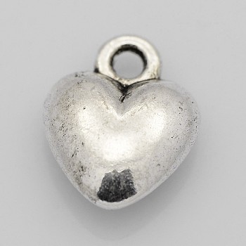 Tibetan Style Zinc Alloy Charms, Double-sided Heart, Lead Free, Antique Silver, 12x9.5x4mm, Hole: 2mm
