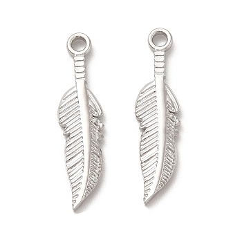 201 Stainless Steel Pendants, Leaf Charm, Stainless Steel Color, 21x5x1.5mm, Hole: 1.5mm