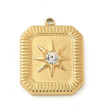 304 Stainless Steel Rhinestone Pendants, Golden, Rectangle, 19.5x15x3.5mm, Hole: 1.4mm