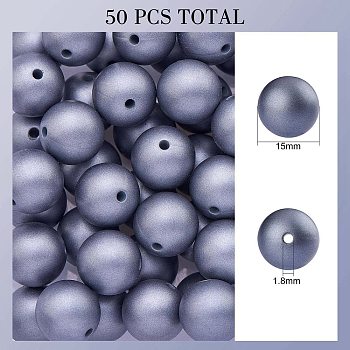 50Pcs Silicone Beads Round Rubber Beads 15MM Loose Spacer Beads for DIY Supplies Jewelry Keychain Making, Slate Blue, 15mm, Hole: 1.8mm