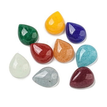 Dyed Natural White Jade Cabochons, Teardrop, Mixed Color, 10.5x8x4mm