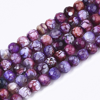 Natural Crackle Agate Beads Strands, Dyed, Faceted, Round, Purple, 6mm, Hole: 1mm, about 63pcs/strand, 14.5 inch