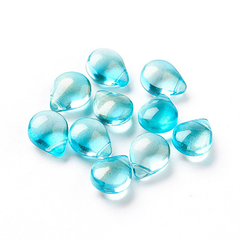 Transparent Glass Beads, with Glitter Powder, Dyed & Heated, Teardrop, Deep Sky Blue, 12x9x6mm, Hole: 1mm