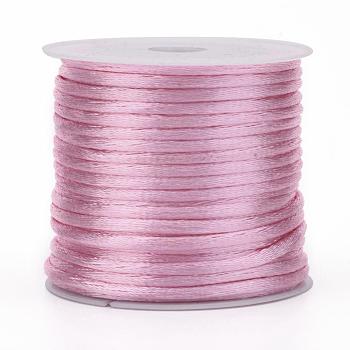 Nylon Cord, Satin Rattail Cord, for Beading Jewelry Making, Chinese Knotting, Pink, 1mm, about 32.8 yards(30m)/roll