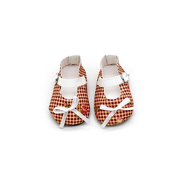 Tartan Pattern Cloth Doll Bowknot Shoes, for American 18 Inch Girl Doll Accessories, Sienna, 70x35mm