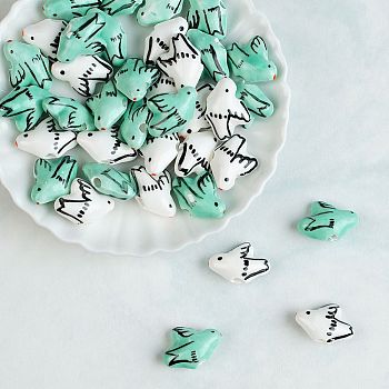 Handmade Porcelain Beads, Hand Painted Ceramic Beads, Bird, Famille Rose Porcelain, Mixed Color, 15x19x8mm, Hole: 2.5mm