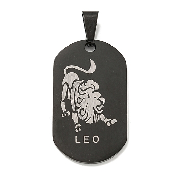 316 Surgical Stainless Steel Pendants, Oval with Constellation Charm, Black, Leo, 37.5x22x1.9mm, Hole: 7.9x4.8mm