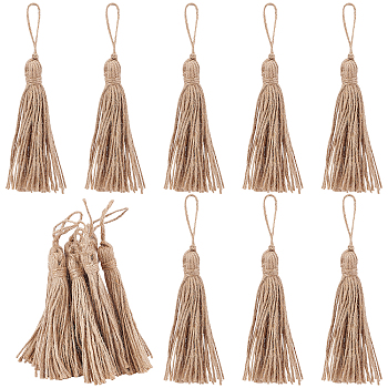 Gorgecraft 10Pcs Natural Jute Style Tassel, Burlap Tassel, Craft Tassels for DIY Wood Bead Garland Tassels Embellishing Cords Pendant Decorations, Tan, 176mm