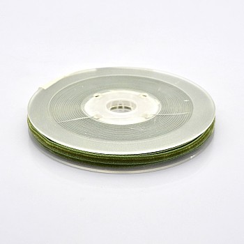 Polyester Velvet Ribbon for Gift Packing and Festival Decoration, Olive, 1/8 inch(4mm), about 100yards/roll(91.44m/roll)