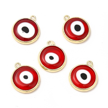 Handmade Lampwork Pendants, with Golden Tone Brass Findings, Cadmium Free & Lead Free, Evil Eye, Red, 16x13.5x3mm, Hole: 1.4mm