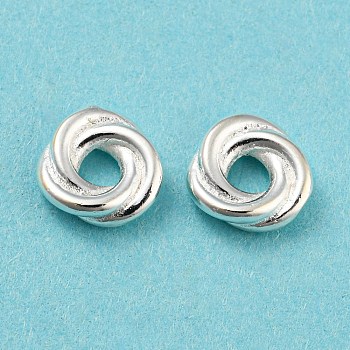 Eco-friendly Brass Beads, Cadmium Free & Lead Free, Knot, 925 Sterling Silver Plated, 8x2.5mm, Hole: 2.5mm