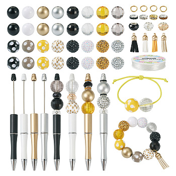 DIY Beadable Pen Making Kit, Including Acrylic & Resin Round & Brass Rhinestone European Rondelle Beads, Plastic Ball-Point Pen, Faux Suede Tassel Pendant Decorations, Mixed Color, 98Pcs/set