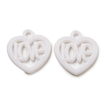 Valentine's Day Opaque Acrylic Pendants, Heart Charms, White, 26x25x3mm, Hole: 3mm, about 525pcs/500g.