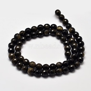 Faceted Round Natural Golden Sheen Obsidian Beads Strands(G-I176-39-6mm)-2