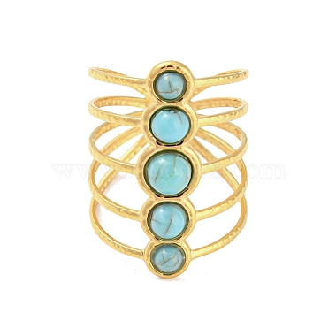 Synthetic Turquoise Beaded Open Cuff Ring(RJEW-G293-01A)-2