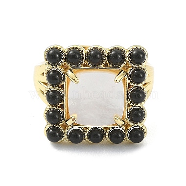 Natural Black Agate & Shell Rectangle Adjustable Ring(RJEW-B030-02A-02)-3