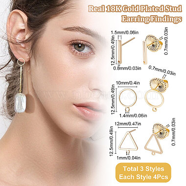 12Pcs 3 Style Brass Stud Earring Findings with Loop(DIY-BBC0001-03)-2
