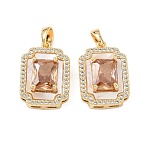Brass Micro Pave Cubic Zirconia Pendants, with Shell, Rectangle Charm, Real 18K Gold Plated, 20x14x7mm, Hole: 4.5x2.5mm(KK-C172-21G)