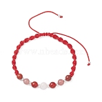 Natural White Moonstone & Red Jasper & Natural Carnelian & Dyed Strawberry Quartz Round Beads Braided Bead Bracelets for Women, with Nylon Thread, Red, Inner Diameter: 2-1/8~3-3/4 inch(5.35~9.4cm)(BJEW-JB12917-07)