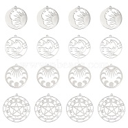 16Pcs 4 Style 201 Stainless Steel Pendants, Laser Cut, Mixed Shape, Stainless Steel Color, 30~37.5x28~35x1mm, Hole: 1.4~1.8mm, 4pcs/style(STAS-DC0005-09)