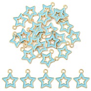 Alloy Enamel Pendants, Star, Light Gold, Deep Sky Blue, 16x14x2mm, Hole: 1.6mm, about 20pcs/bag(ENAM-YW0003-01E)