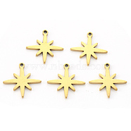 Vacuum Plating 304 Stainless Steel Pendants, Laser Cut, Eight Pointed Star, Golden, 15x15x1mm, Hole: 1.2mm(STAS-N092-37G)