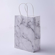 kraft Paper Bags, with Handles, Gift Bags, Shopping Bags, Rectangle, Marble Texture Pattern, White, 27x21x10cm(CARB-E002-M-E01)
