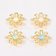 Brass Flower Links connectors, with Synthetic Opal Stamen, Golden Plated, Mixed Color, 19x15.5x3.5mm, Hole: 1.2mm(KK-K208-04-G)