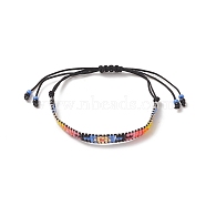Handmade Japanese Seed Evil Eye Braided Bead Bracelets, Adjustable Bracelet for Women, Black, Inner Diameter: 1-5/8~4-3/8 inch(4.1~11cm)(BJEW-MZ00018-01)