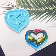 Heart with Pinky Promise Valentine Day DIY Pendant Silicone Molds, Resin Casting Molds, for UV Resin & Epoxy Resin Jewelry Making, Deep Sky Blue, 63x65.5x7mm, Hole: 2.8mm(SIMO-C007-06)