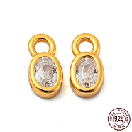 Real 18K Gold Plated 925 Sterling Silver Charms, with Clear Cubic Zirconia, with S925 Stamp, Oval, 6x3x2mm, Hole: 1.2mm(STER-K176-03C-G)