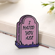 Halloween Theme Enamel Pin, Alloy Brooch for Backpack Clothes, Tombstone with Word I Need You All, Hot Pink, 30x21mm(DARK-PW0001-106B)