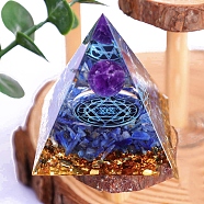 Pyramid Resin Energy Generators, Reiki Natural Amethyst & Lapis Lazuli Chips Inside for Home Office Desk Decoration, 50mm(PW-WG36866-01)