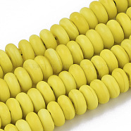 Handmade Frosted Lampwork Beads Strands, Rondelle, Yellow, 8x3.5~4.5mm, Hole: 1.5mm, about 108pcs/Strand, 15.75 inch(LAMP-T007-10K)