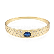 Cubic Zirconia Oval Hinged Bangle, Real 18K Gold Plated Brass Jewelry for Women, Medium Blue, Inner Diameter: 2-1/8x2-3/8 inch(5.3x6cm)(BJEW-G651-10G-02)