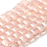 Electroplate Glass Beads Strands, AB Color Plated, Faceted, Cube, Pink, 6x6x6mm, Hole: 1mm(EGLA-D018-6x6mm-32)