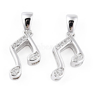Rhodium Plated 925 Sterling Silver Micro Pave Clear Cubic Zirconia Musical Note Charms wit S925 Stamp, Real Platinum Plated, 15x8.5x3.5mm, Hole: 2.5x4mm(STER-T007-30P)