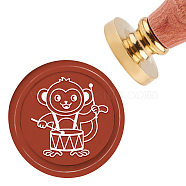 Brass Wax Seal Stamp with Handle, for DIY Scrapbooking, Monkey Pattern, 3.5x1.18 inch(8.9x3cm)(AJEW-WH0184-0241)