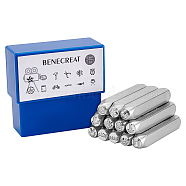 BENECREAT Iron Stamps Seal, for Imprinting Metal, Plastic, Wood, Leather, Platinum, Mixed Patterns, 65.5x10mm, Pattern: 6mm, 12pcs/box, 1 box(AJEW-BC0001-57J)