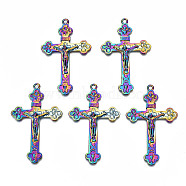Rainbow Color Alloy Big Pendants, Cadmium Free & Lead Free, for Religion, Cross with Jesus, 58x36x4.5mm, Hole: 2.5mm(PALLOY-S180-013-RS)