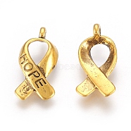 Breast Cancer Awareness Ribbon Carved Word Hope Tibetan Style Alloy Message Pendants, Cadmium Free & Lead Free, Antique Golden, 17x8x3mm, Hole: 2mm(TIBEP-S278-AG-LF)