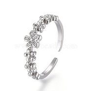 Adjustable Brass Toe Rings, Open Cuff Rings, Open Rings, Flower, Platinum, US Size 3(14mm)(RJEW-EE0002-21P)