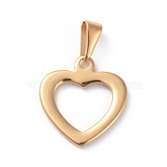 304 Stainless Steel Open Heart Pendants, Hollow, Golden, 21x19x2mm, Hole: 8x3.5mm(STAS-I127-030G)